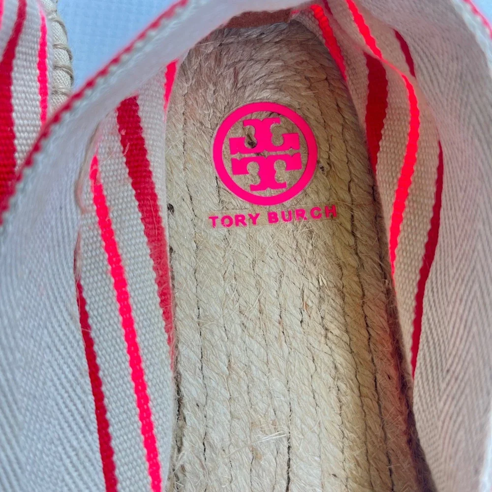 Tory Burch Striped Canvas Espadrille Flats Shoes Womens 10 Nautical Beach $135